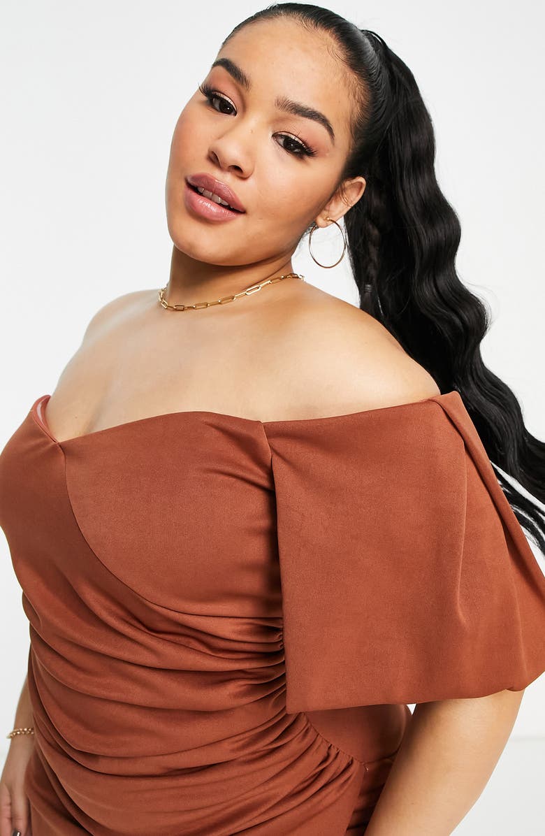 ASOS DESIGN Curve Off the Shoulder Faux Wrap Dress, Alternate, color, 