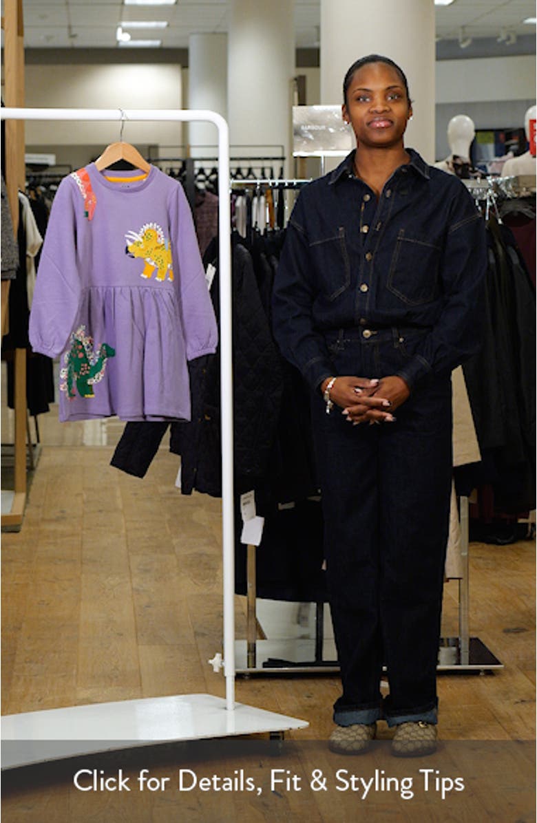 Kids' Dinosaur Appliqué Long Sleeve Cotton Sweatshirt Dress, sales video thumbnail