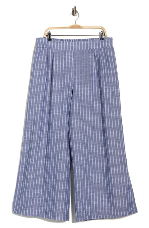 Tropical Print Wide Leg Pants (Plus)