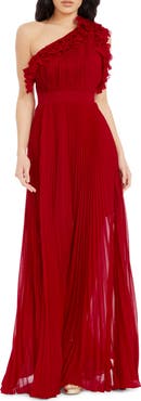 Dress the Population Vida One-Shoulder Pleated Chiffon Gown