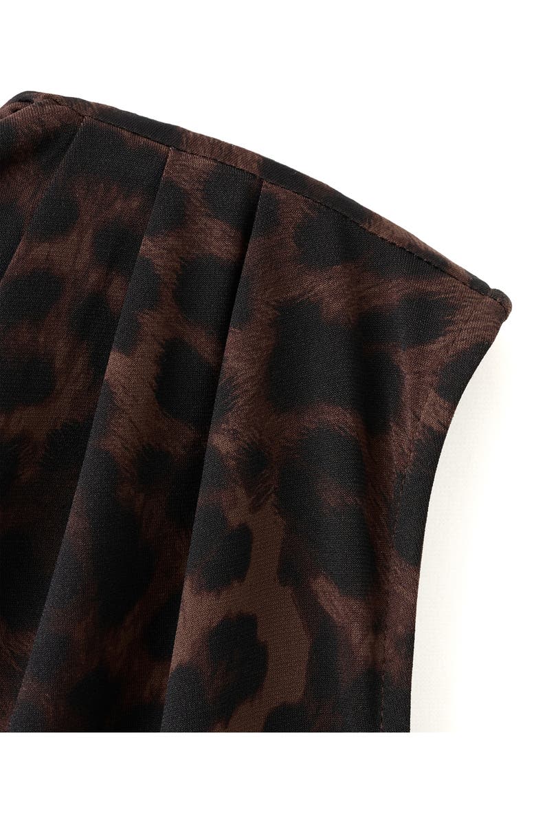 MANGO Leopard Print Pleated Top, Alternate, color, Brown