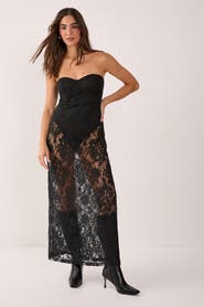 NASTY GAL Lace Bandeau Sheer Maxi Dress