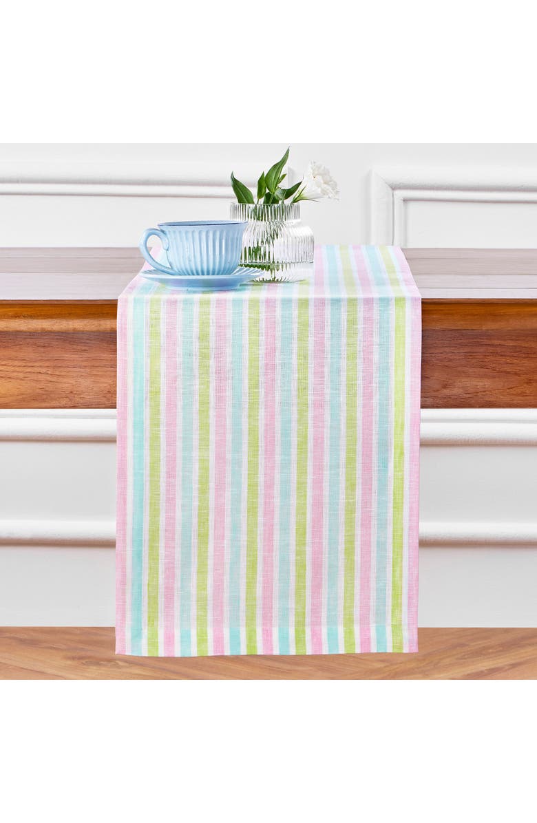 Solino Home Linen Table Runner for Dining Table, Holiday and Everyday Table Decor - Palm Beach Stripe, Main, color, 