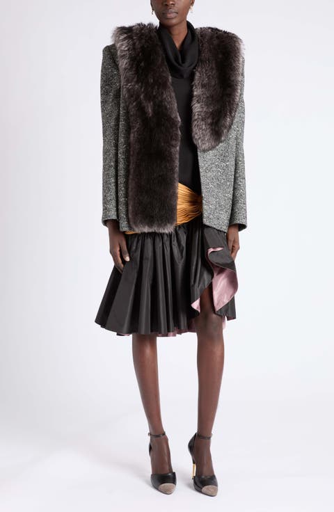 Chevron Genuine Shearling Collar Jacket