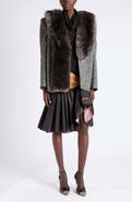 Valentino Chevron Genuine Shearling Collar Jacket
