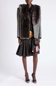 Valentino Chevron Genuine Shearling Collar Jacket