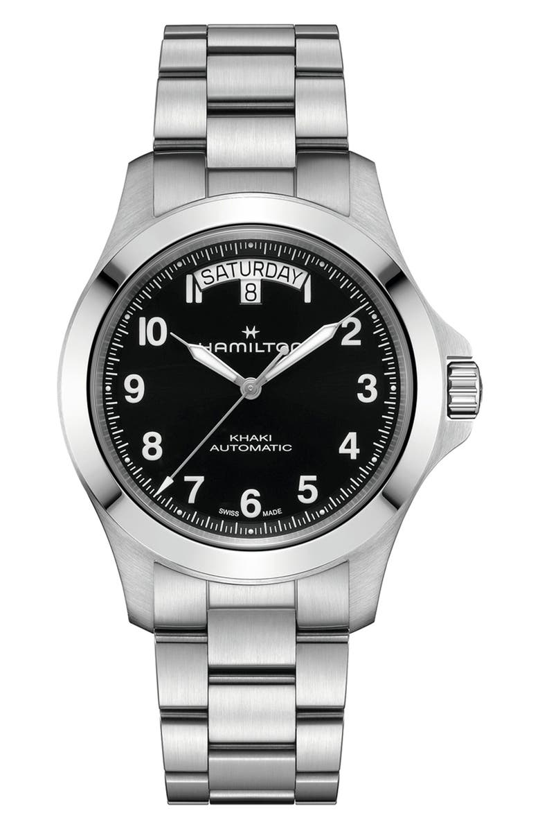Hamilton Khaki Field Automatic Bracelet Watch, Main, color, Black
