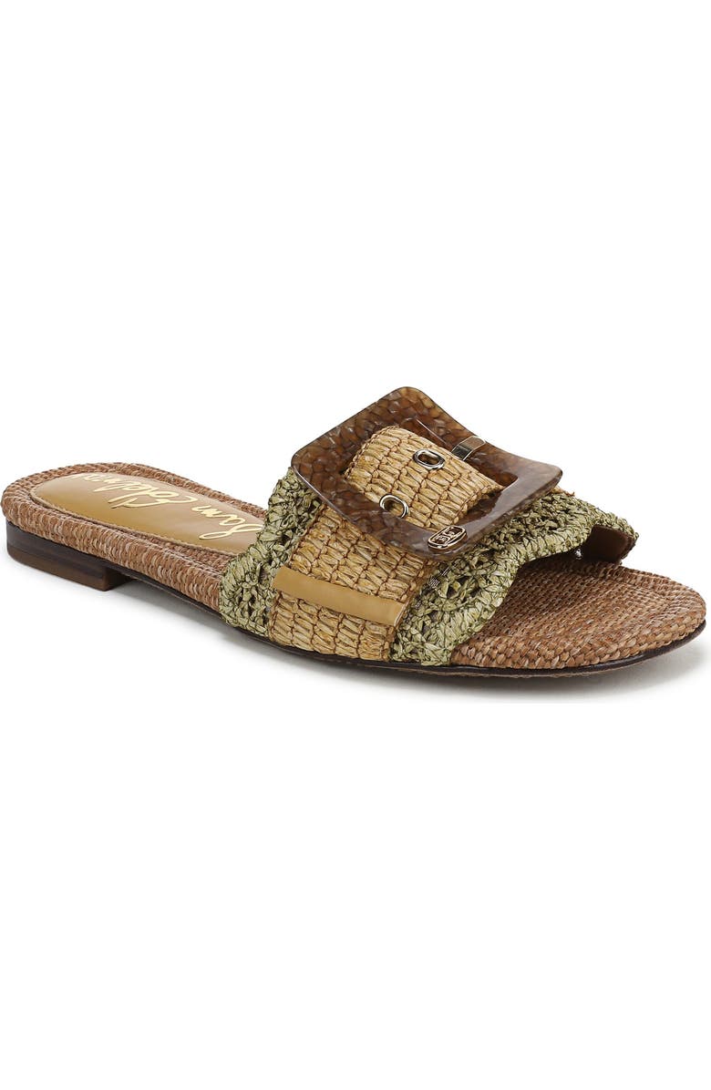 Sam Edelman Bambi Raffia Buckle Slide Sandal, Main, color, Washed Sage/ Amber Tan