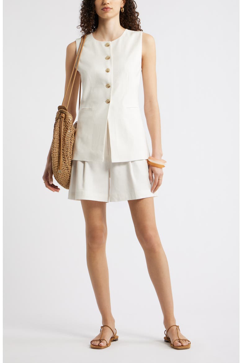 Linen Blend Longline Vest, Alternate, color, IVORY TOFU