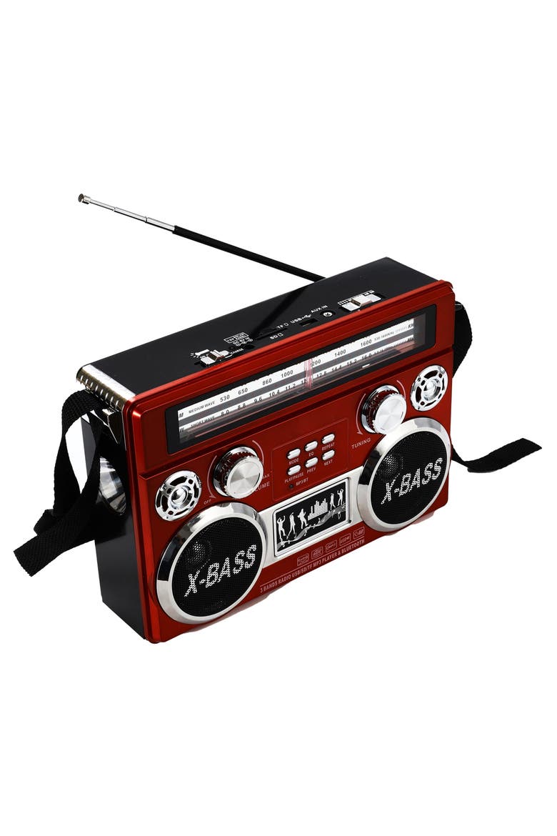 Retro 3 Band Radio With Bluetooth and Flashlight, Alternate, color, Red