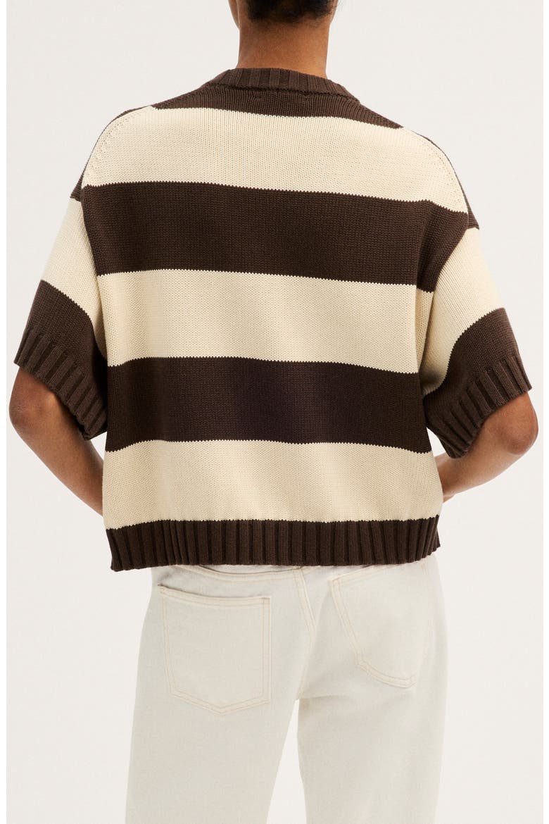 Relaxed Crewneck Cotton Sweater Tee, Alternate, color, DARK BROWN AND CANVAS STRIPE