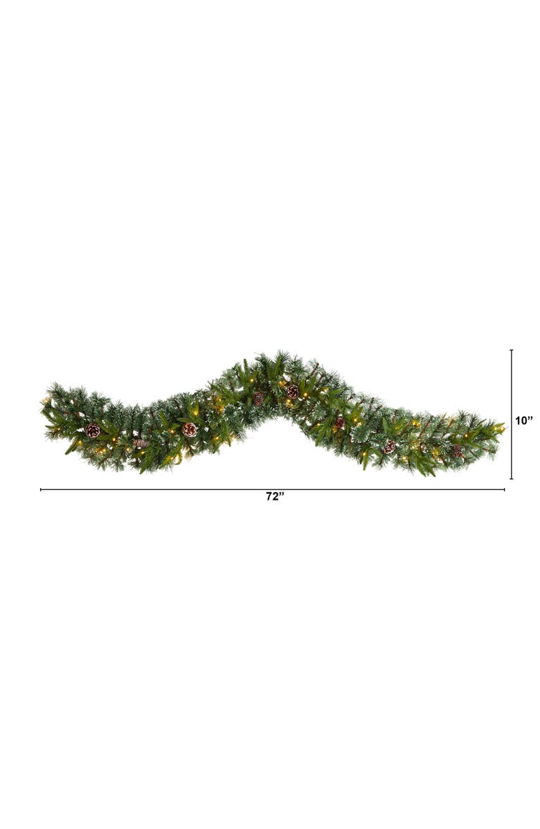 NEARLY NATURAL 6-ft Snow Tipped Christmas Artificial Garland with 35 Clear LED Lights and Pine Cones, Alternate, color, Green