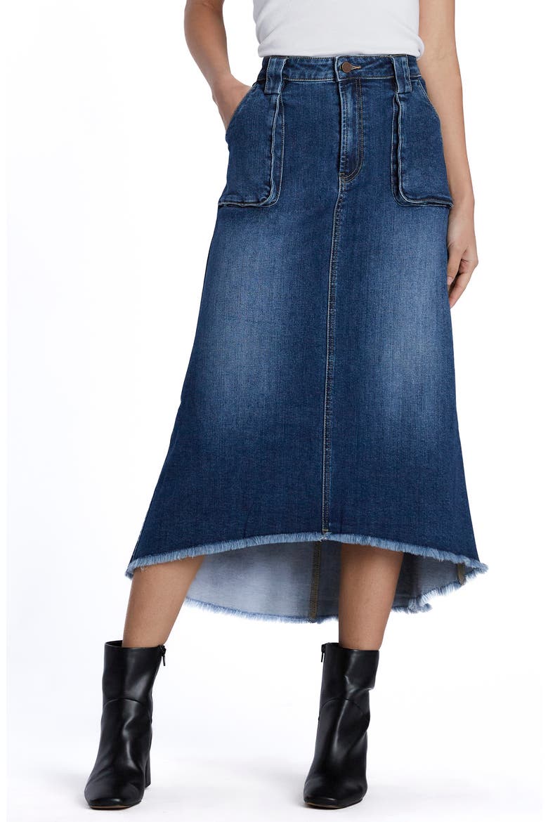 Patch Pocket Denim Midi Skirt, Main, color, JANNIS BLUE