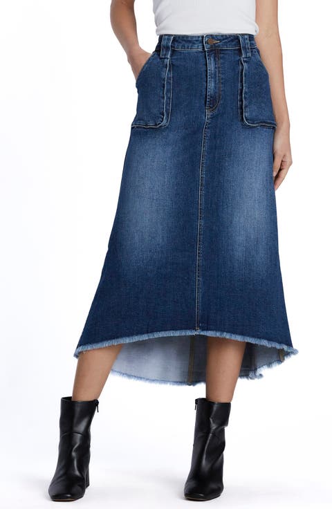 Patch Pocket Denim Midi Skirt (Jannis Blue)
