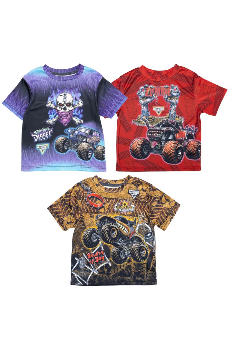 Monster Jam 3-Pack T-Shirts, Main, color, Blue / Grey / Brown