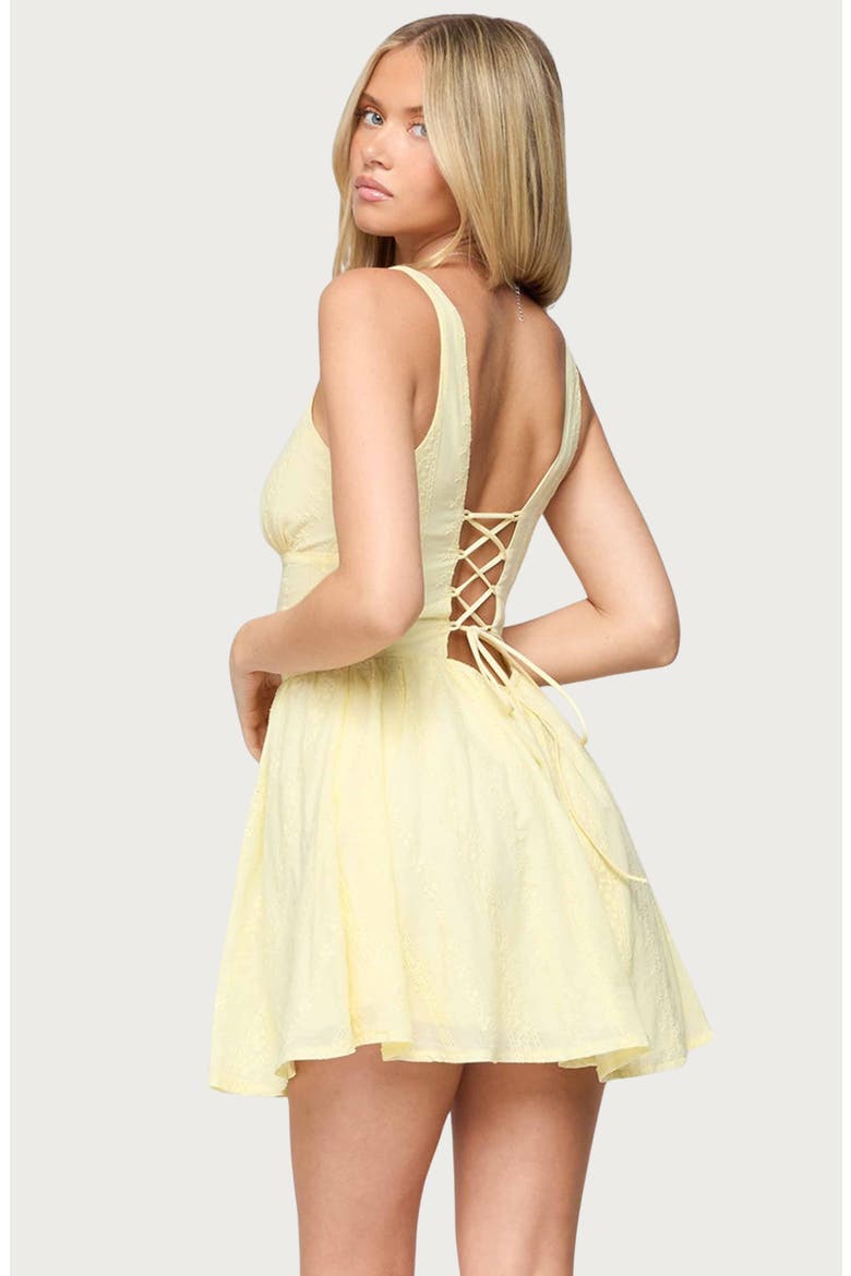 Reina Floral Embroidered Cotton Minidress, Alternate, color, YELLOW