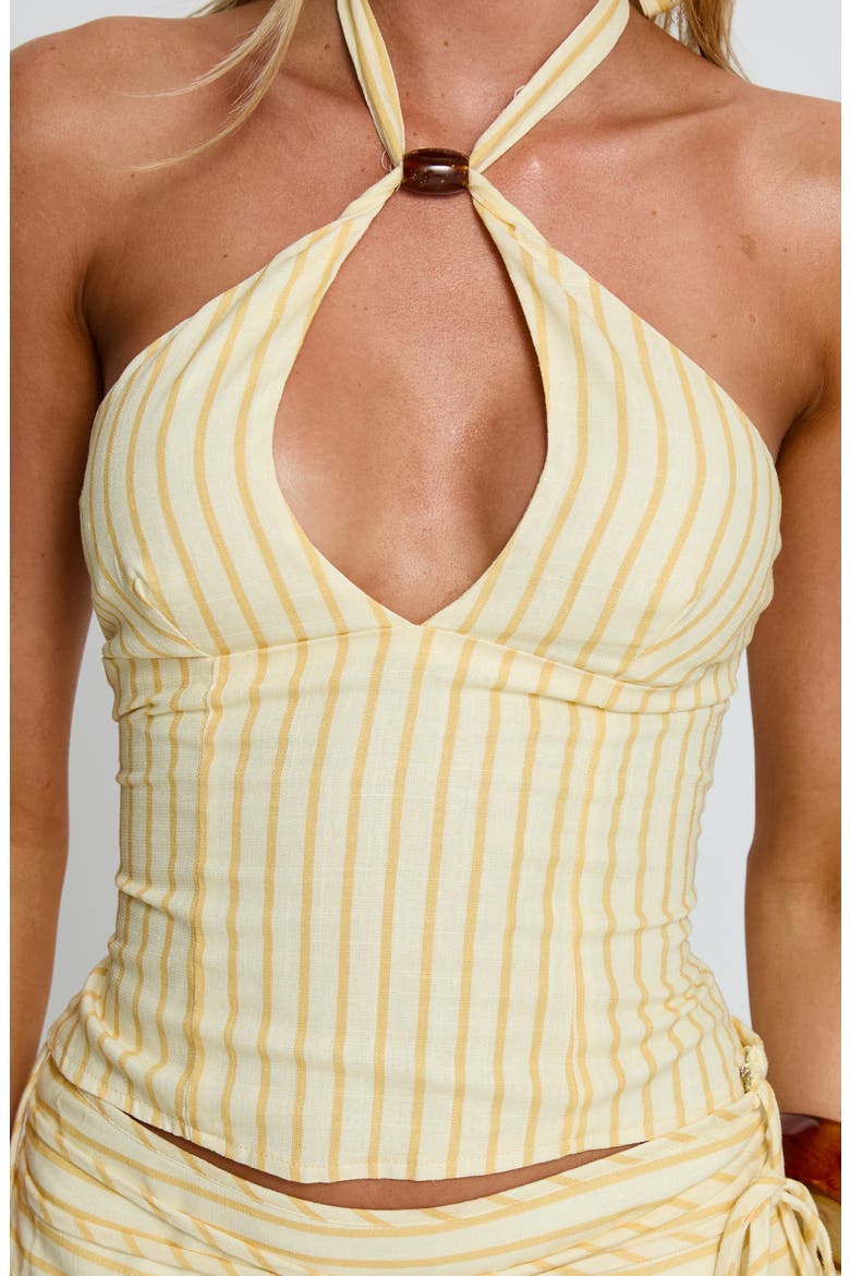 Electric Night Stripe Lace-Up Halter Top, Alternate, color, YELLOW STRIPE