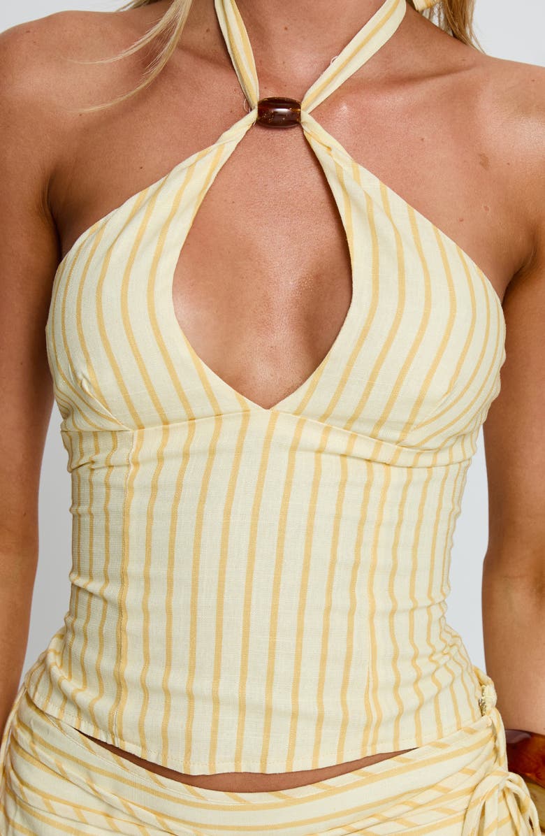 Princess Polly Electric Night Stripe Lace-Up Halter Top, Alternate, color, Yellow Stripe
