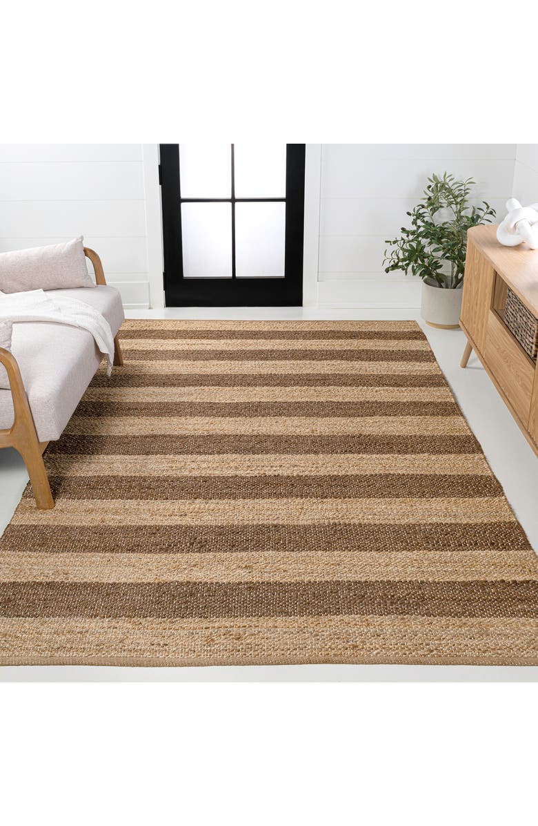 JONATHAN Y Jayden Rustic Farmhouse Woven Jute Stripe Area Rug, Alternate, color, Natural/Brown
