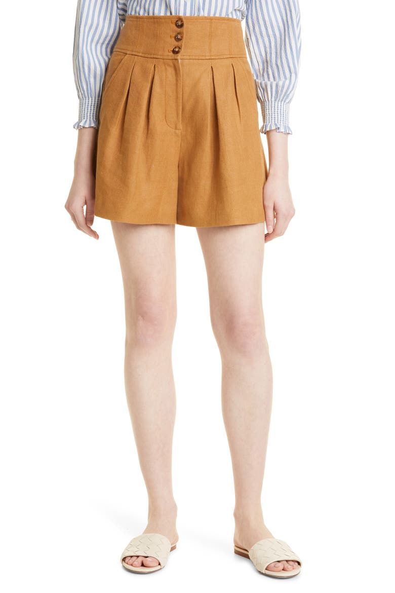 Alicia Linen Shorts, Main, color, CAMEL