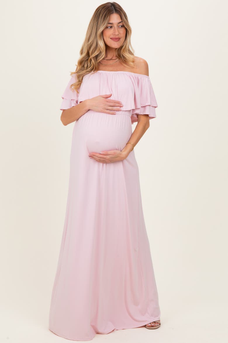 Ruffle Off Shoulder Maxi Dress, Main, color, Light Pink