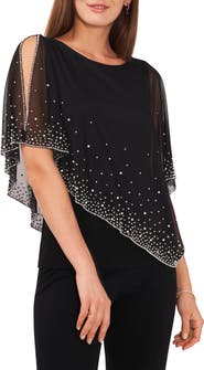 Chaus Imitation Pearl Bead & Rhinestone Embellished Overlay Top