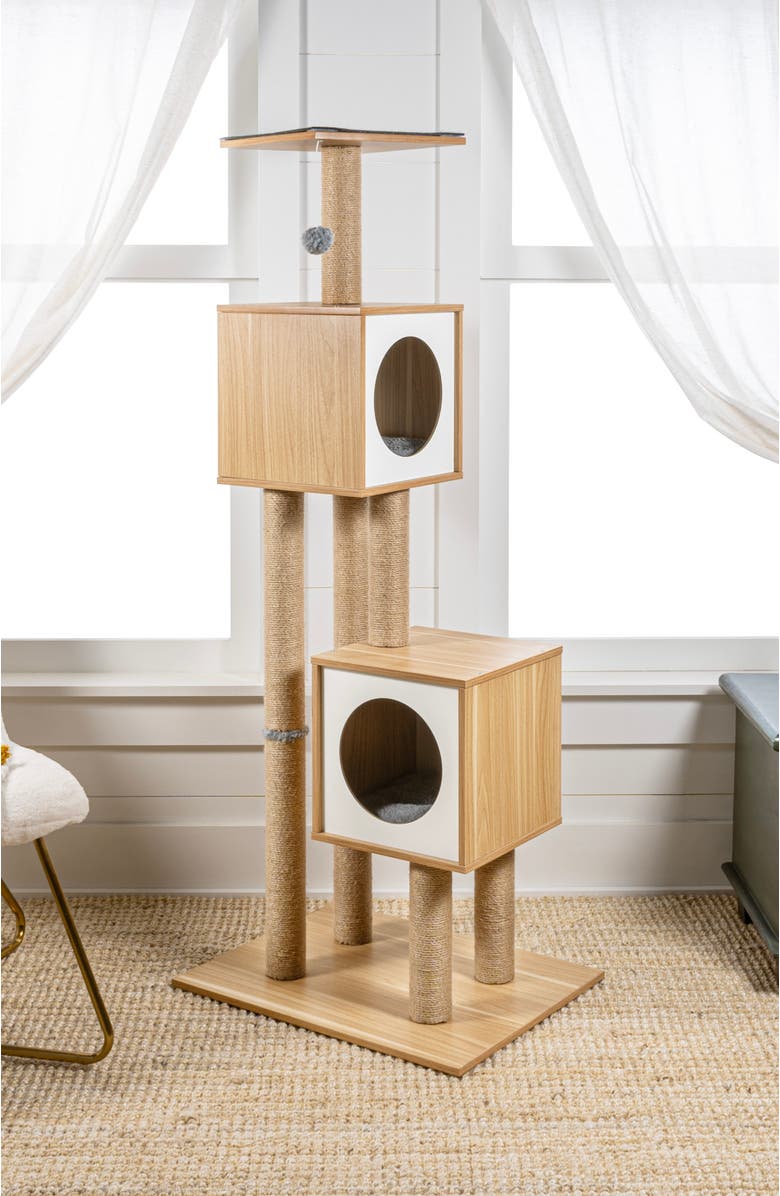 The Licker Store Sawyer 56" 3-Tier Minimalist Jute Cat Tree Condo with Scratching posts, Alternate, color, Brown/White