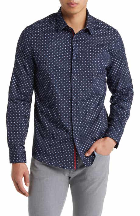 Stone Rose Painted Dot Print Stretch Cotton Button-Up Shirt
