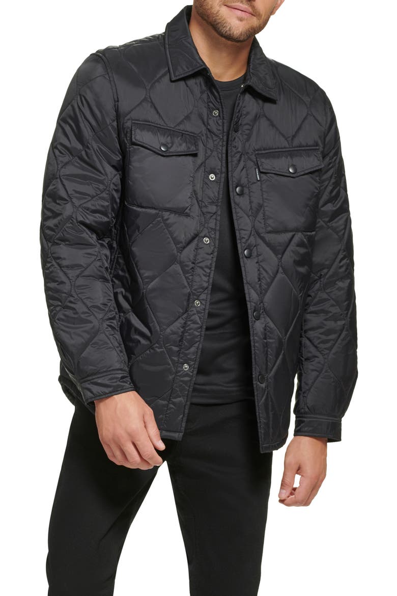 Water Resistant Quilted Shirt Jacket, Main, color, BLACK