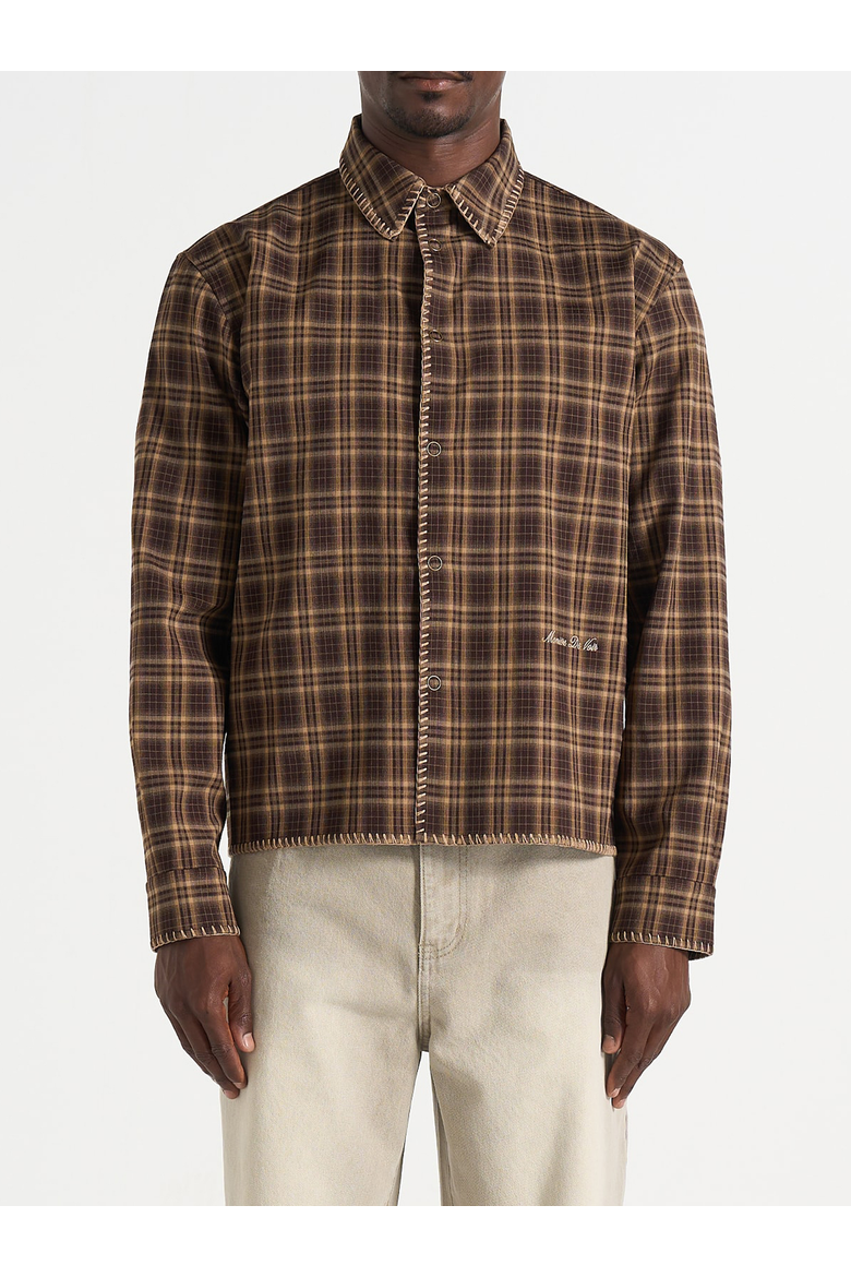 Blake Unisex Whipstitch Check Shirt, Main, color, Brown