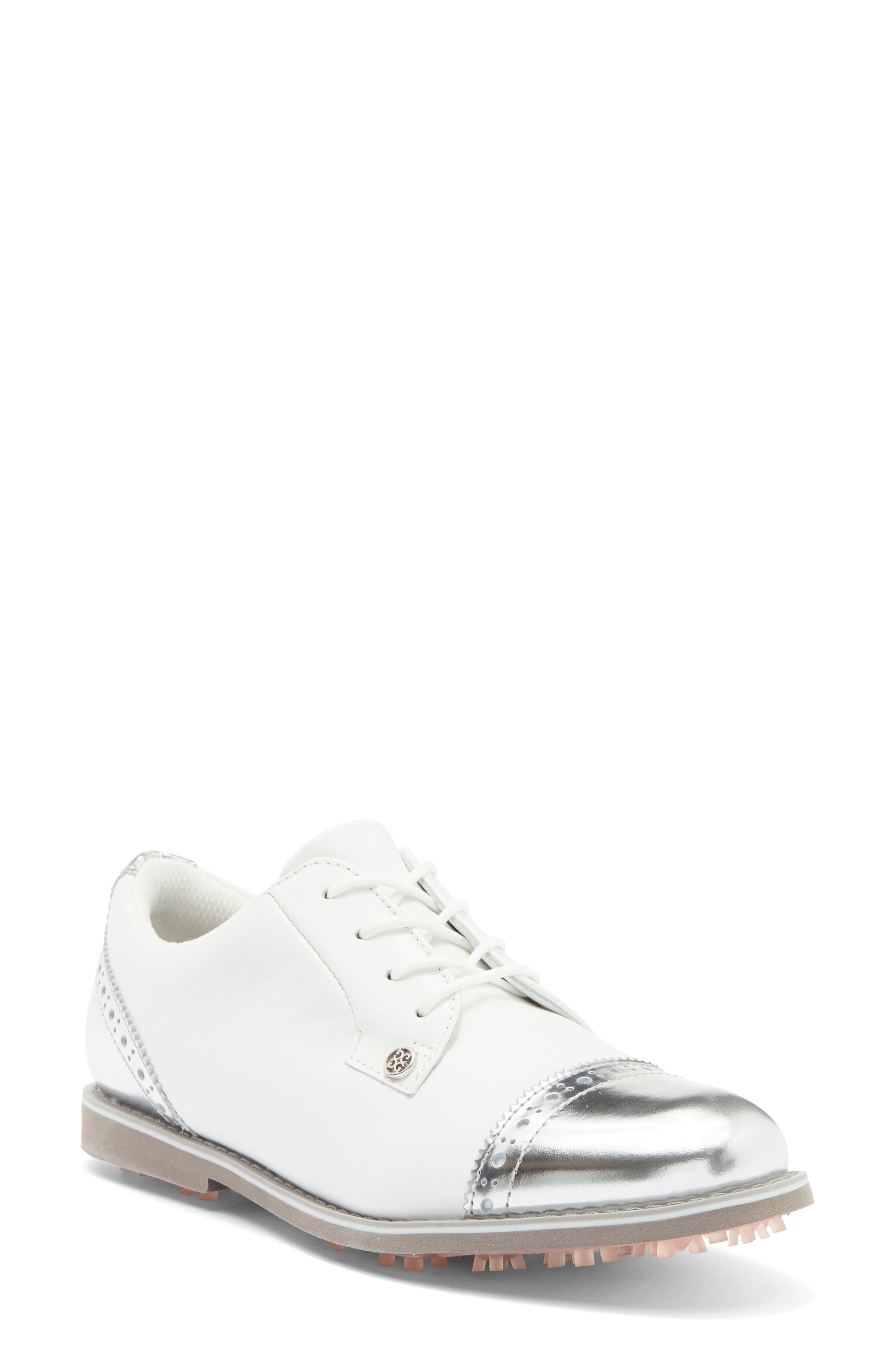 Gallivanter Cap Toe Golf Shoe, Main, color, SNOW/ SHARK SKIN