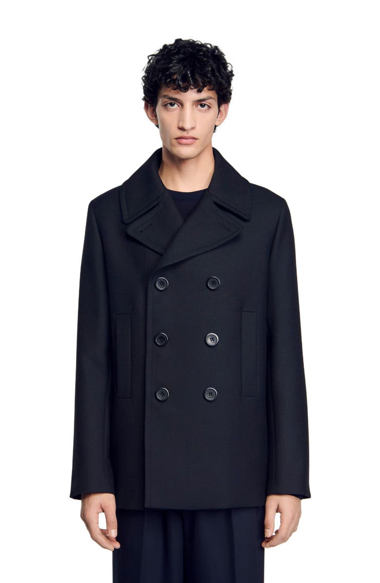 SANDRO Wool blend peacoat, Alternate, color, Navy Blue