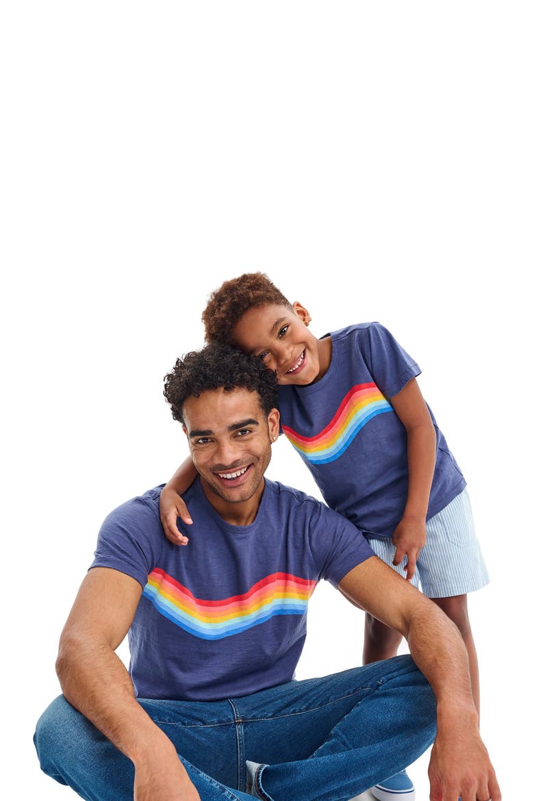 Unisex Fit Rainbow Banner Wave Tee, Alternate, color, Sunwashed Navy