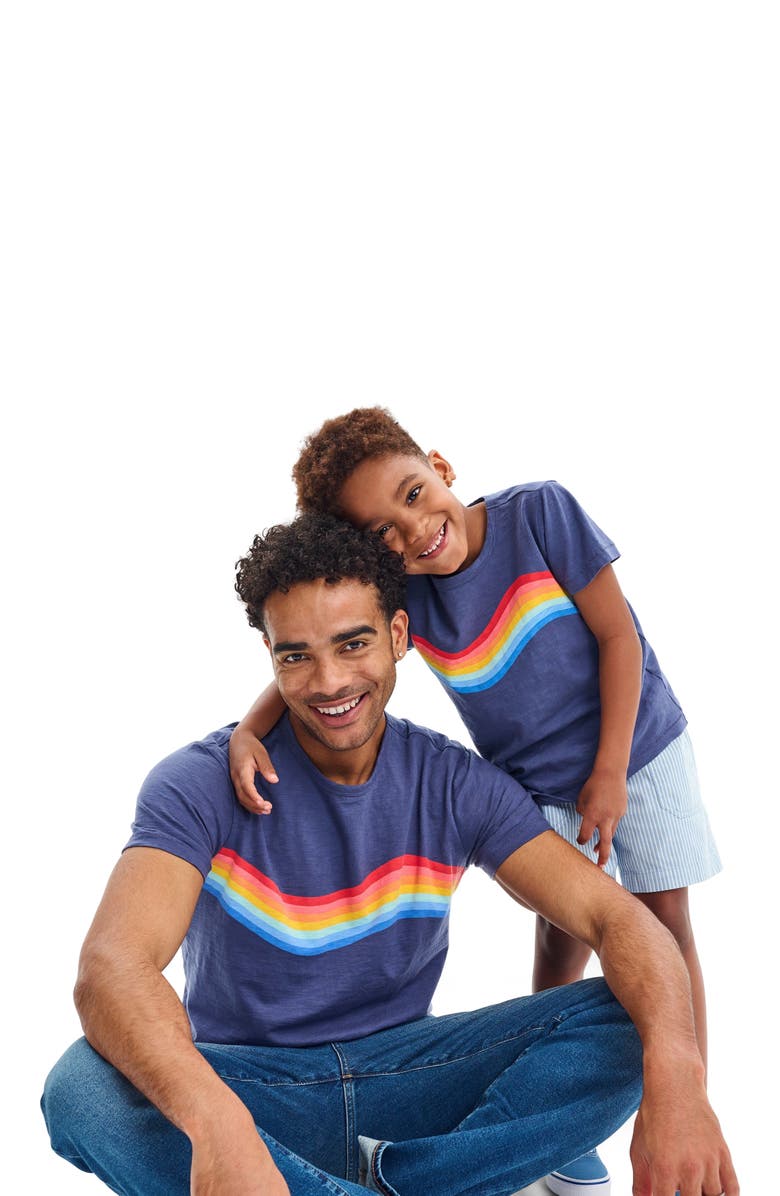 Primary Unisex Fit Rainbow Banner Wave Tee, Alternate, color, Sunwashed Navy