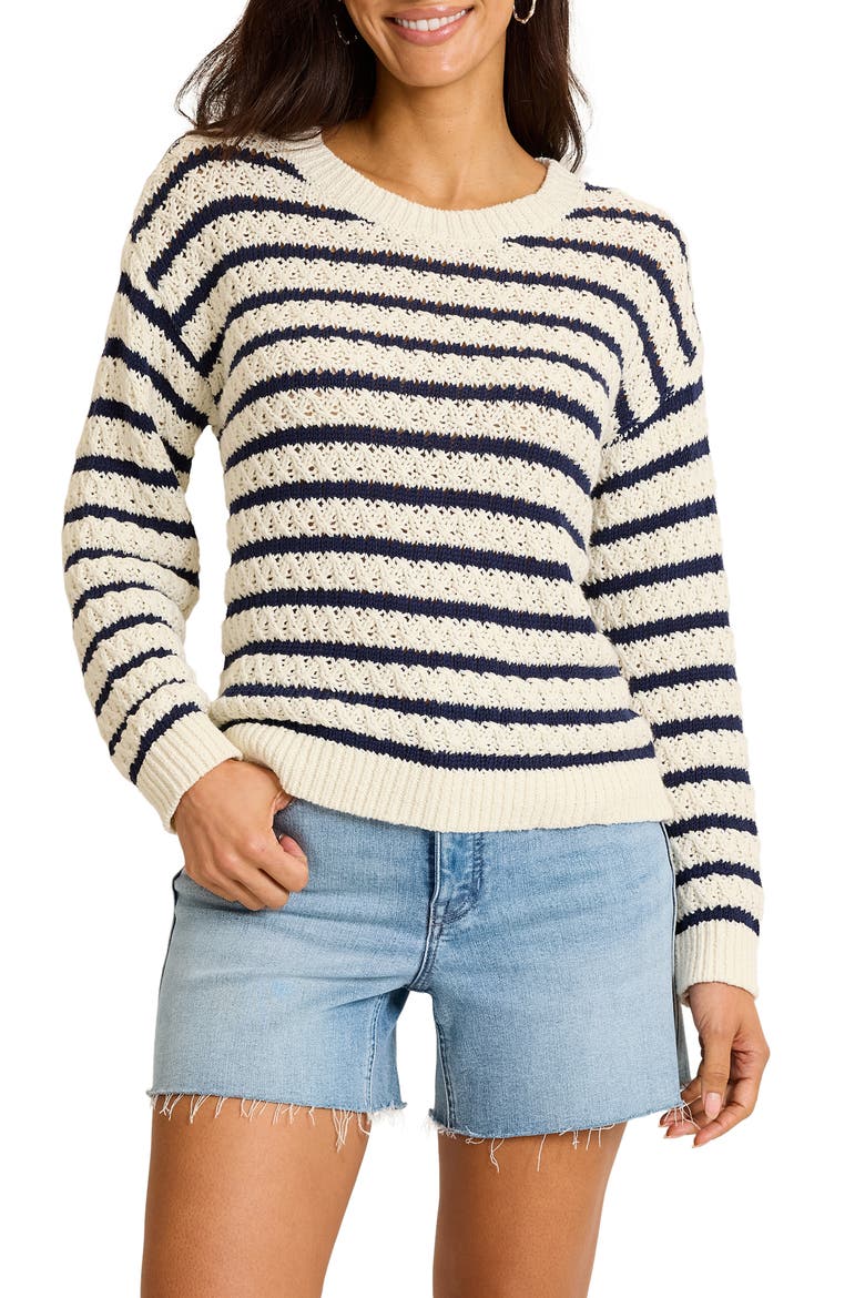 Pebblestone Bay Stripe Cotton Sweater, Main, color, COCONUT