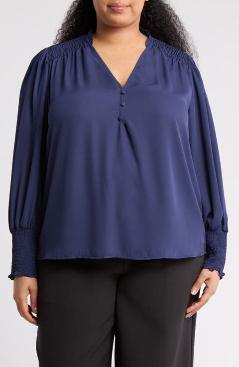 V-Neck Long Sleeve Top (Plus)