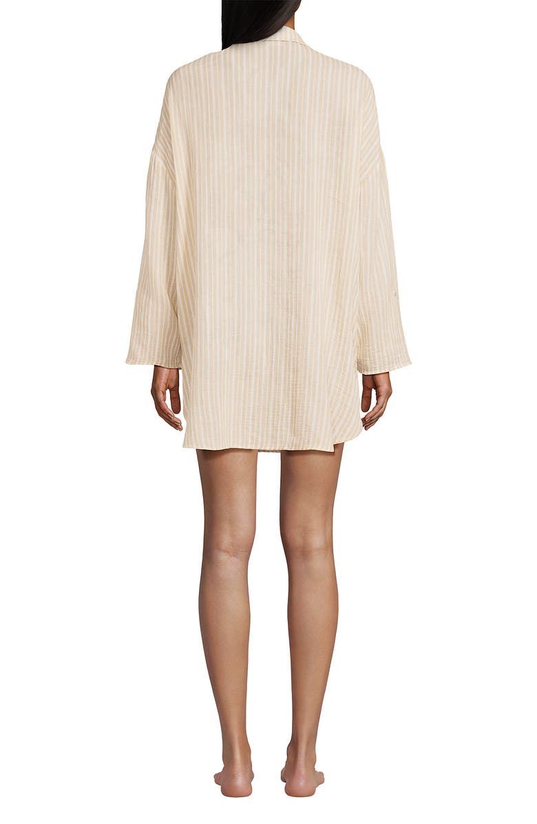 Lands' End Oversized Gauze Button Front Cover-Up Shirt, Alternate, color, White