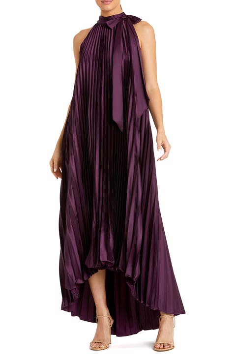 Pleated Halter Neck High Low Gown