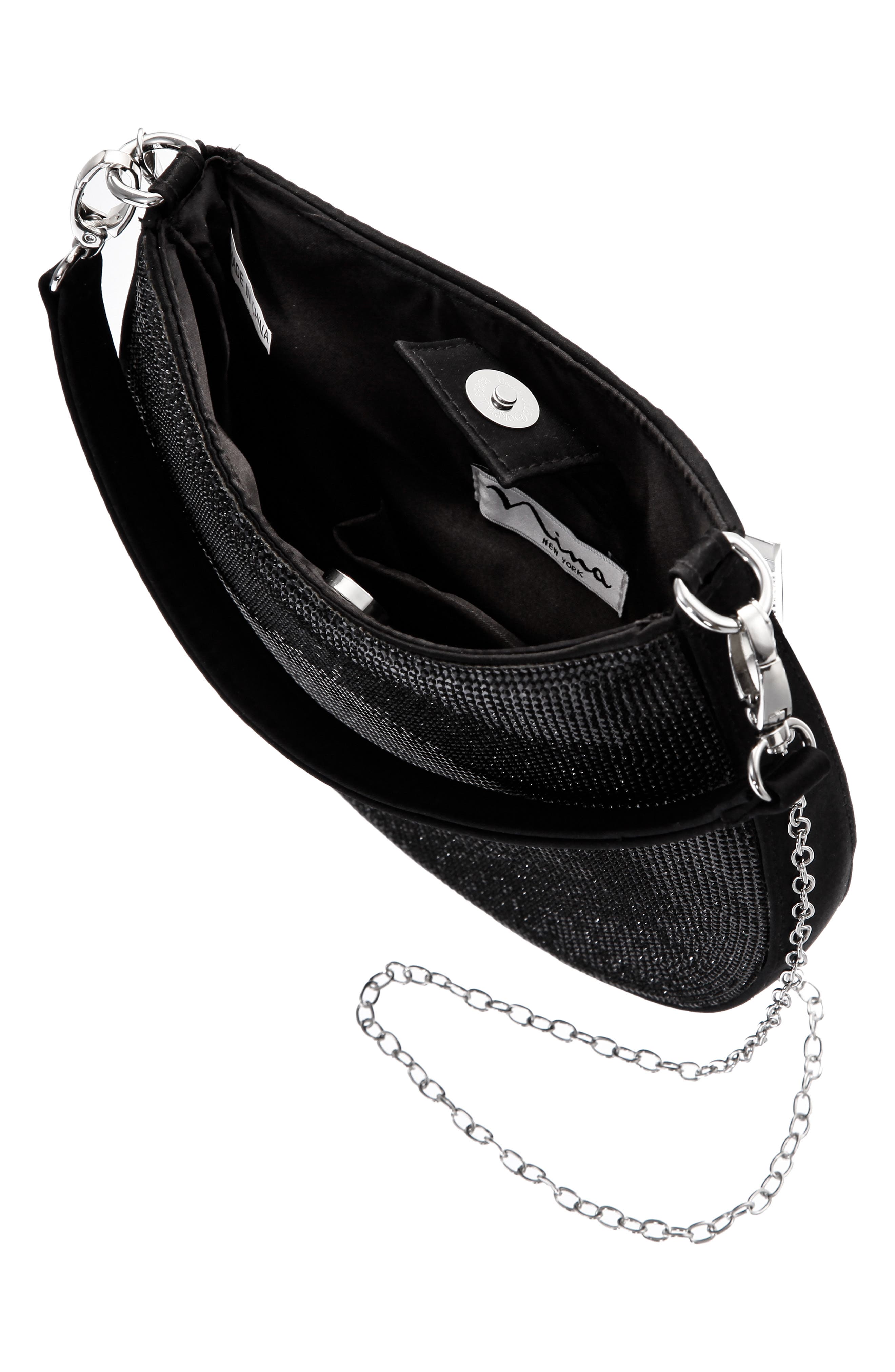 Nina Crystal Mini Hobo Bag, Alternate, color, Black