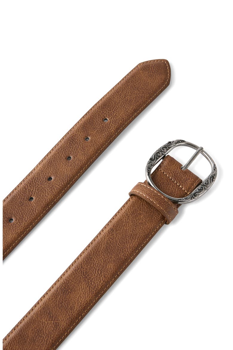 Men's Oval Buckle Belt, Alternate, color, Brown Burnished Silver