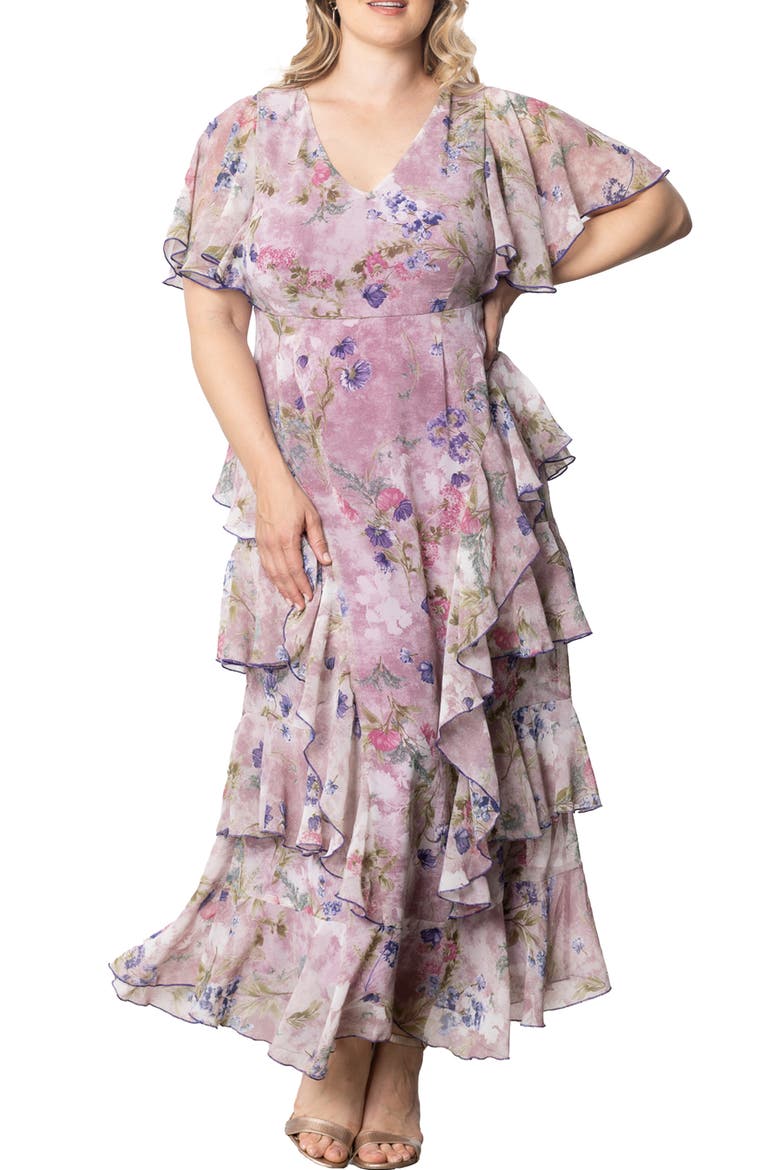 Tour de Flounce Tiered Maxi Dress, Main, color, LILAC FLORAL PRINT