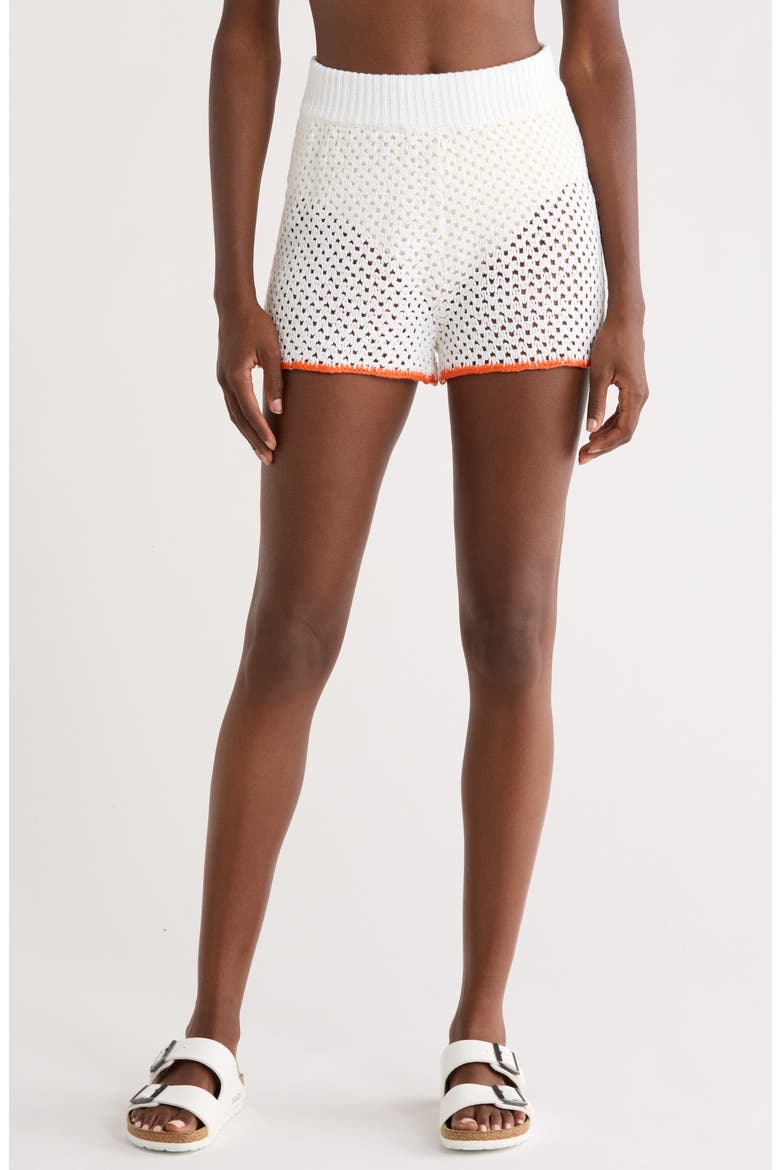 Open Knit Cover-Up Shorts, Main, color, WHITE