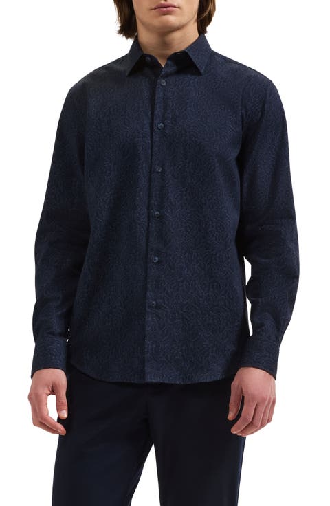 Julian Jacquard Long Sleeve Cotton Button-Up Shirt