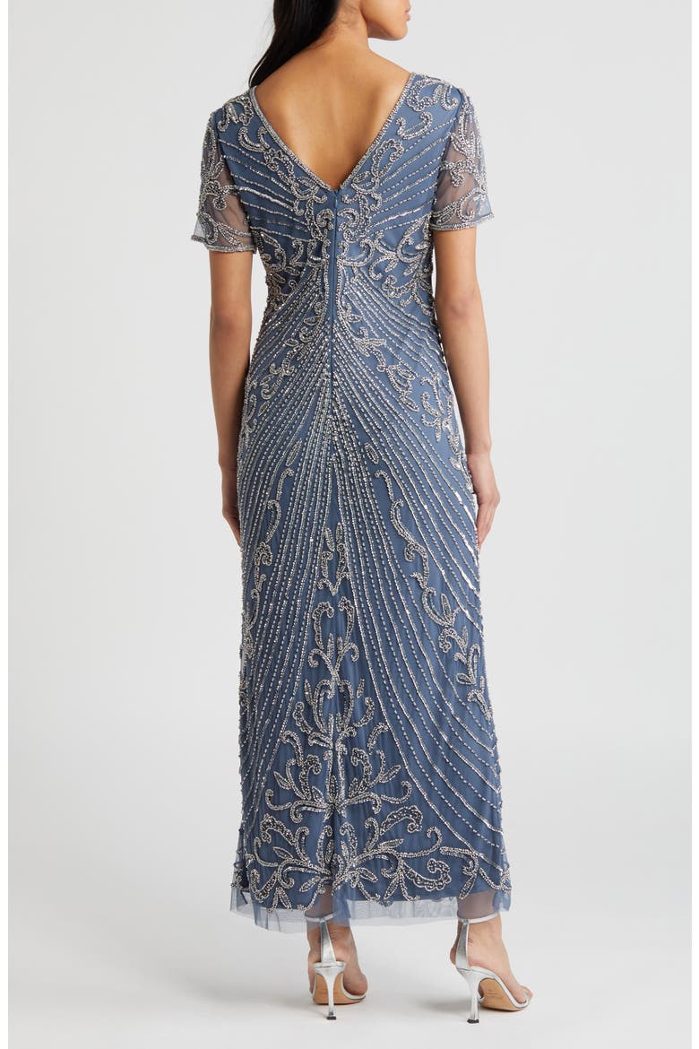 Illusion Beaded Mesh Column Gown, Alternate, color, GREY 020