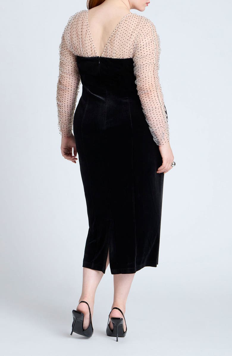 ELOQUII Mixed Media Long Sleeve Velvet Cocktail Midi Dress, Alternate, color, 