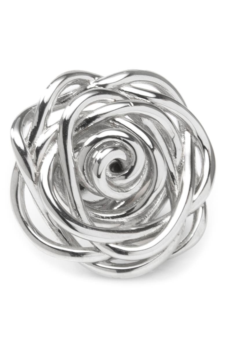 Cufflinks, Inc. Sterling Silver Rose Lapel Pin, Main, color, Silver