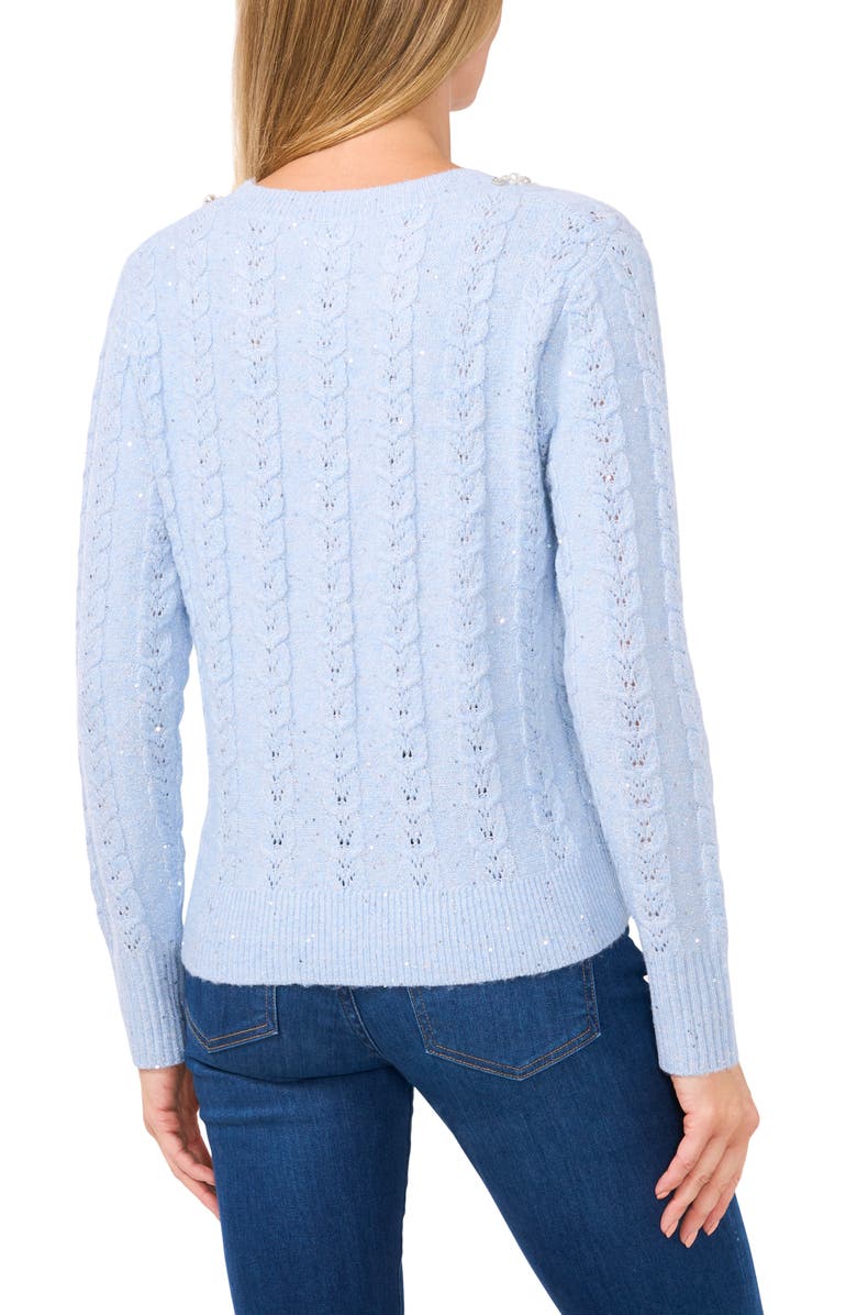 CeCe Embellished Sequin Cable Stitch Sweater, Alternate, color, Blue Ice