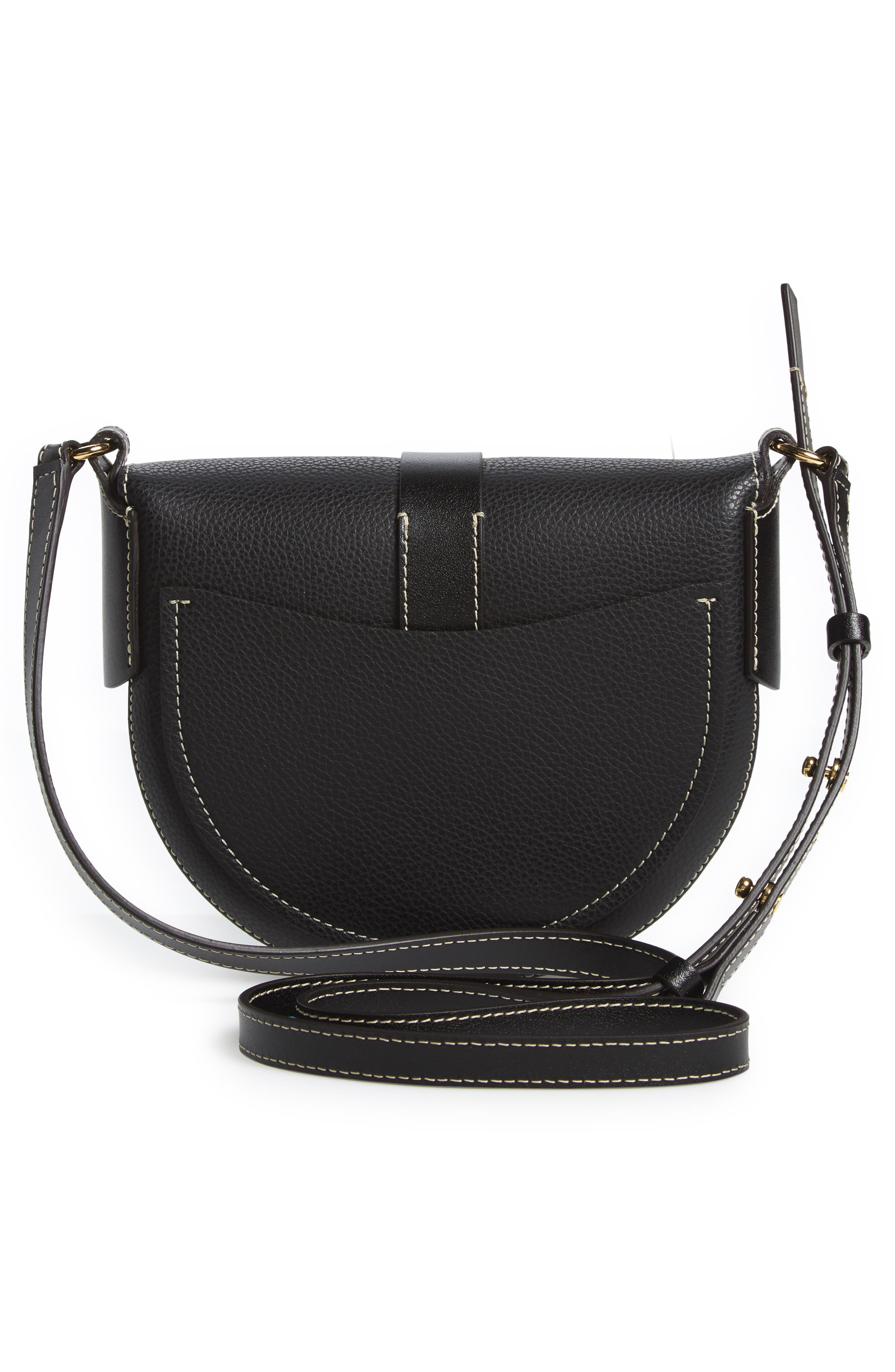 Darryl Leather Crossbody Saddle Bag, Alternate, color, BLACK