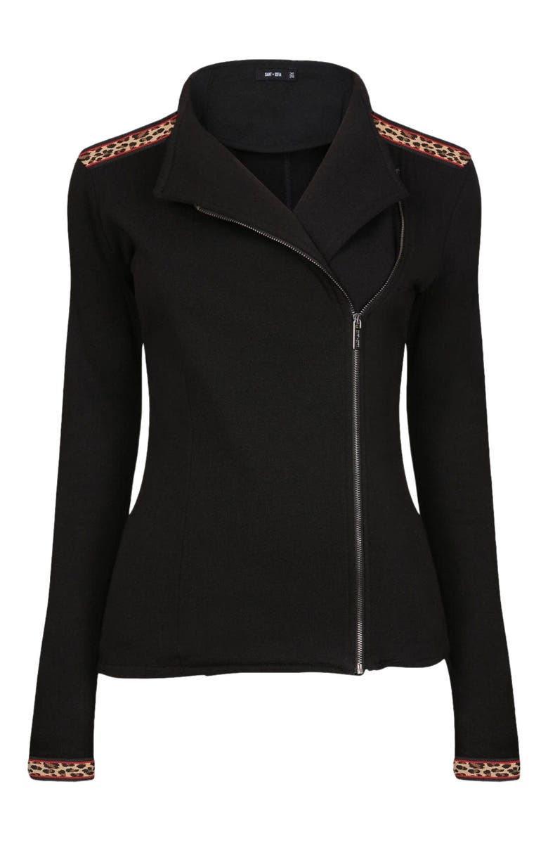 Saint + Sofia Cotton Biker Jacket, Alternate, color, Leopard