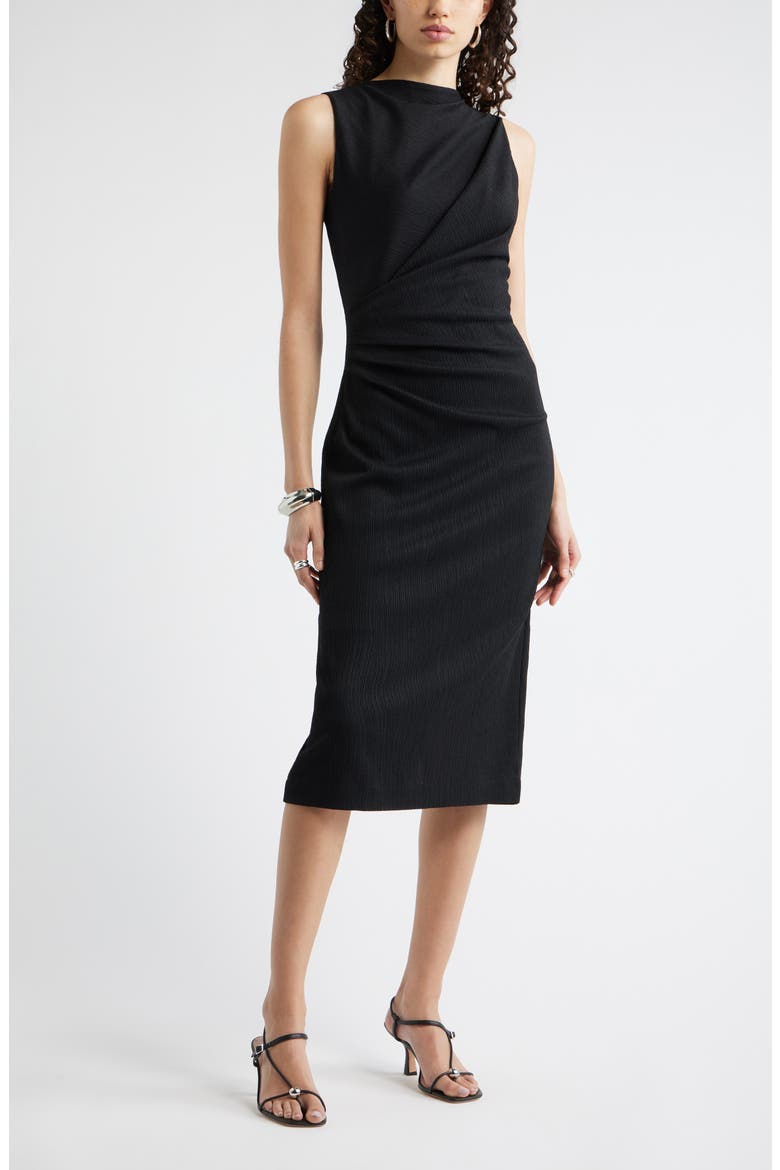 Ruched Midi Dress, Main, color, BLACK